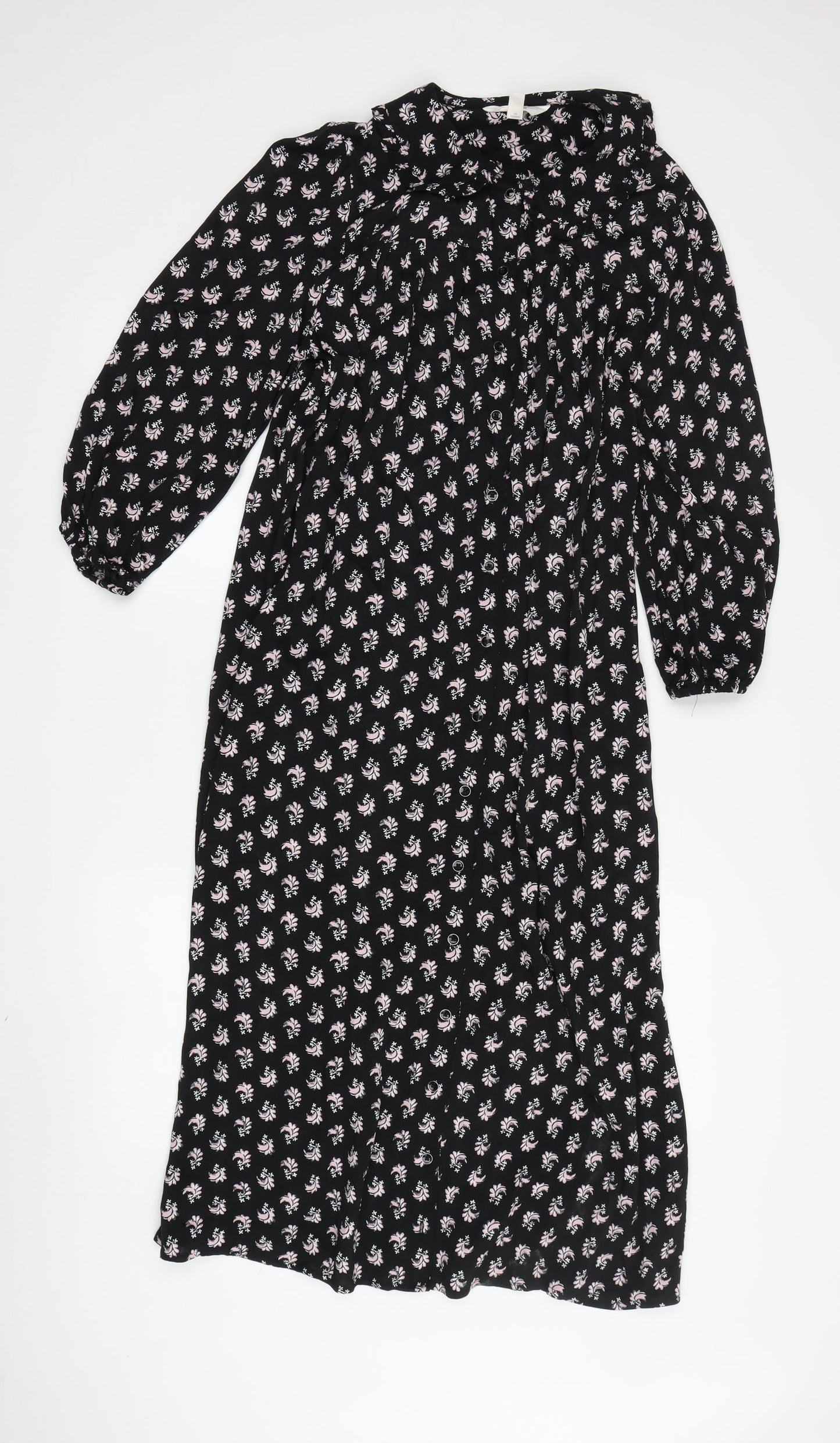 Per Una Women's Black Floral Midi A-Line Dress Size 8