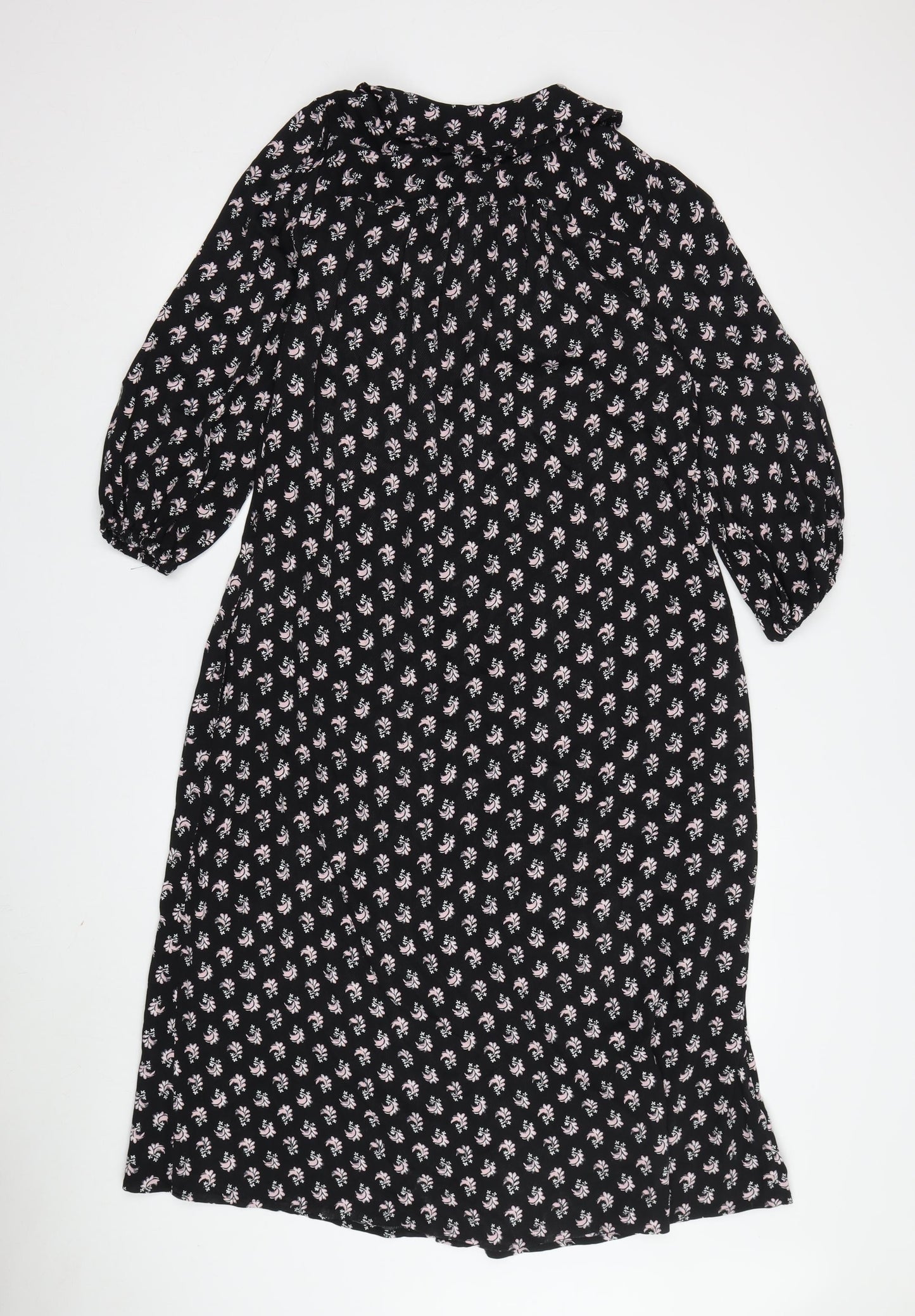 Per Una Women's Black Floral Midi A-Line Dress Size 8