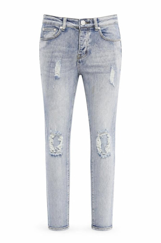 BoohooMAN Blue Skinny Jeans, Mens Size 30, Distressed