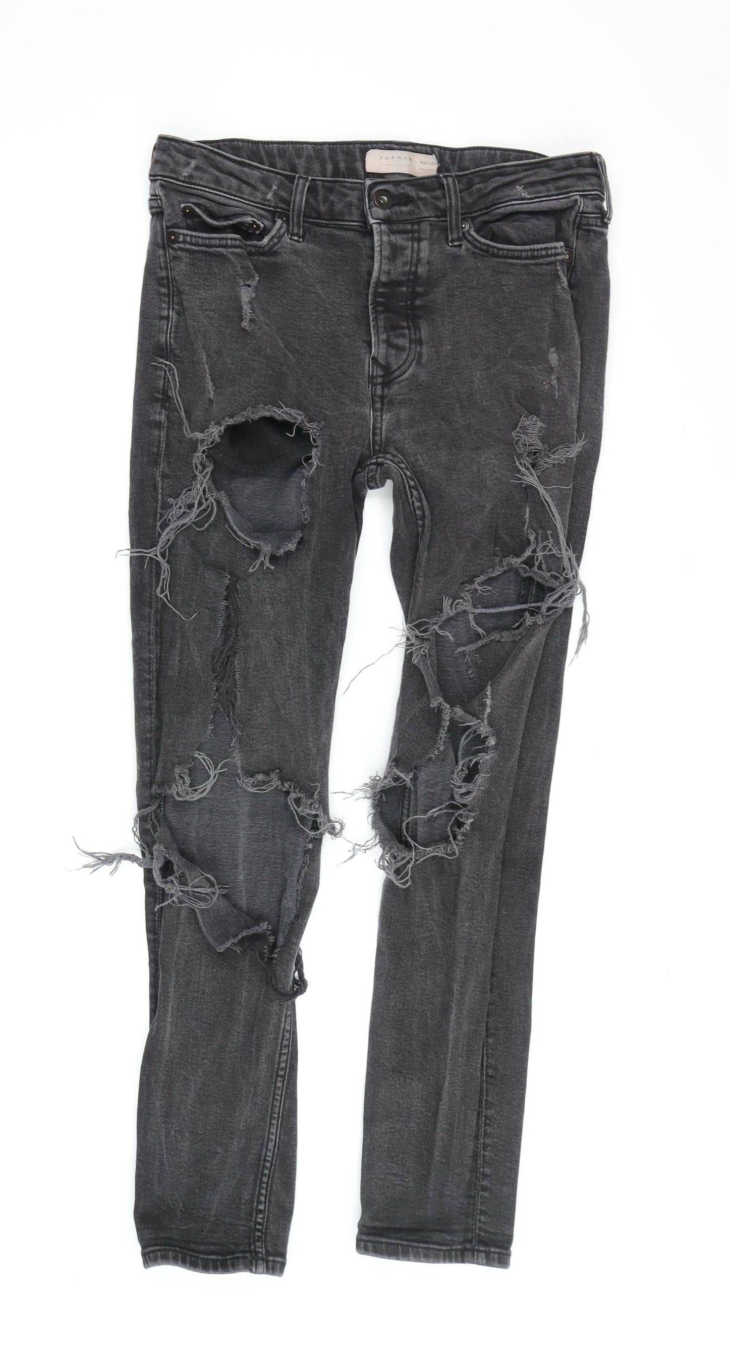 Topman Men's Black Skinny Distressed Jeans Size 32