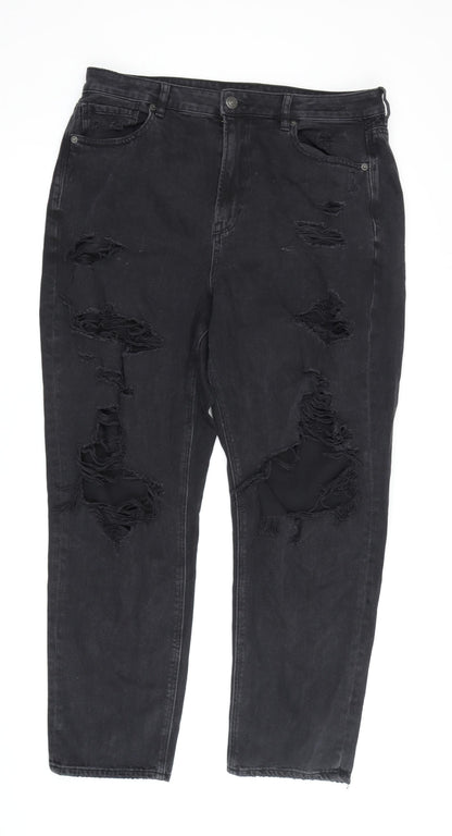 American Womens Eagle ’s Black Distressed Straight Jeans