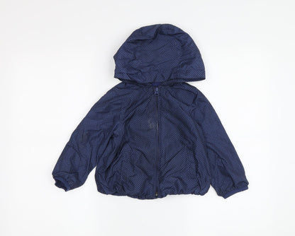 Additional front view of Gap girls’ blue polka dot hooded rain coat 3 years