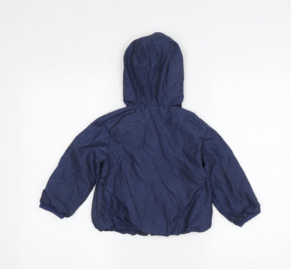 Back view of Gap girls’ blue polka dot hooded rain coat 3 years