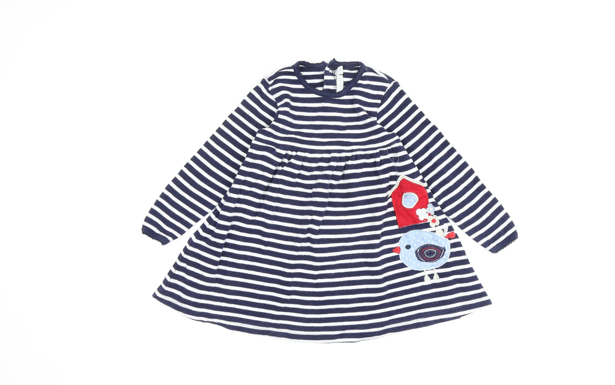 Additional front view of Charming girls’ blue striped a-line dress, 12-18 months