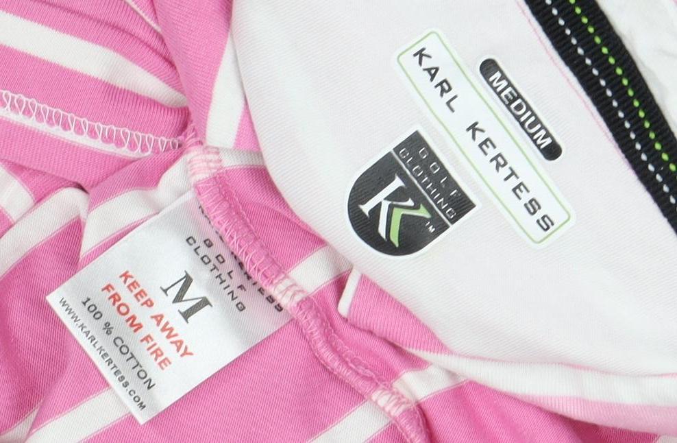 Karl Kertess Men's Pink Striped Polo, Medium, Short Sleeve