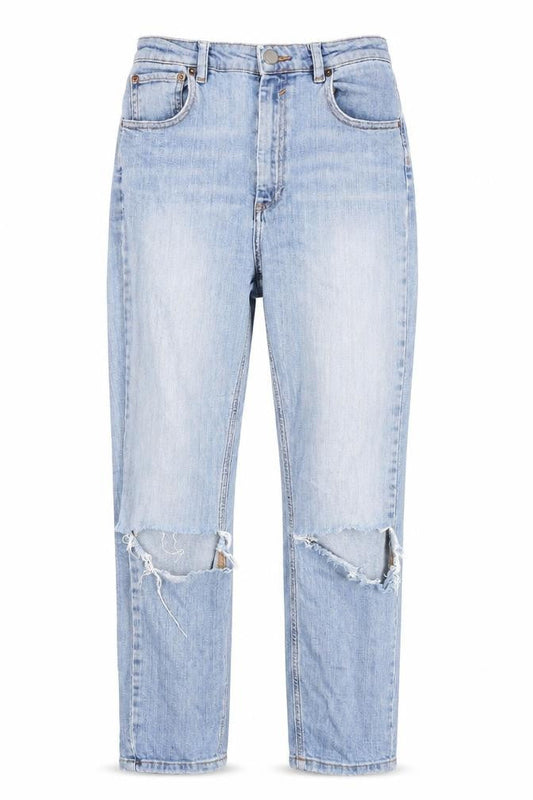 ASOS Women's Light Blue High-Rise Distressed Mom Jeans - Size 8