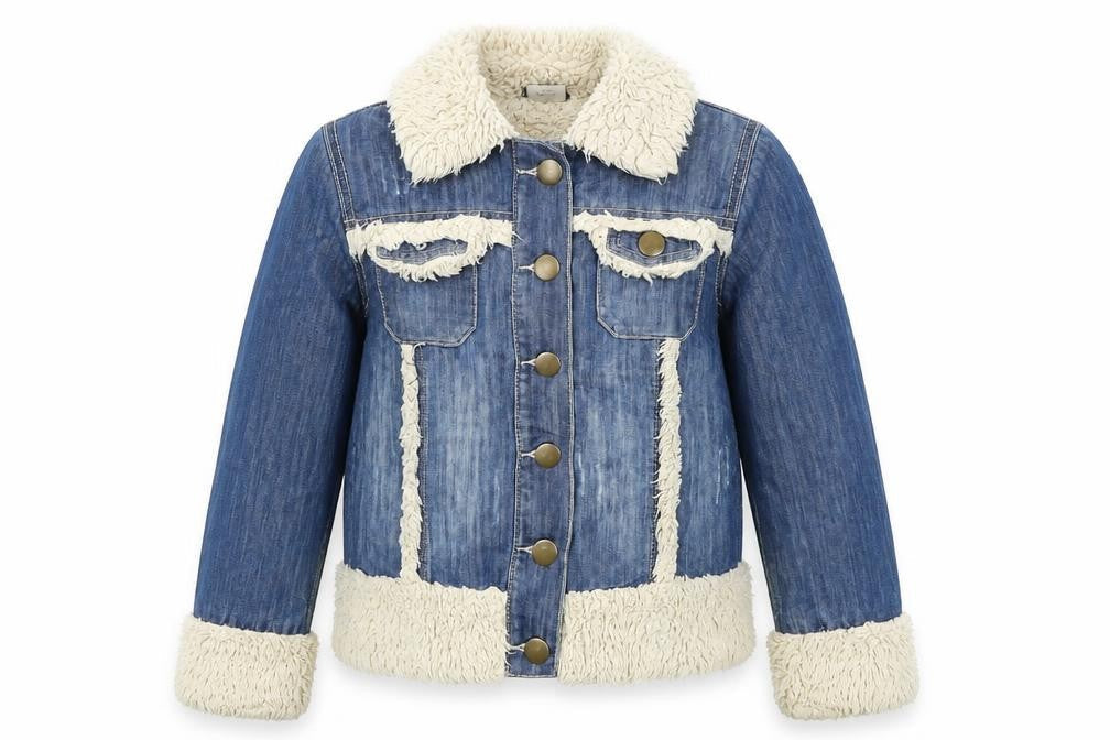 Next Girls Blue Denim Jacket 9-10 Years Faux Fur Trim