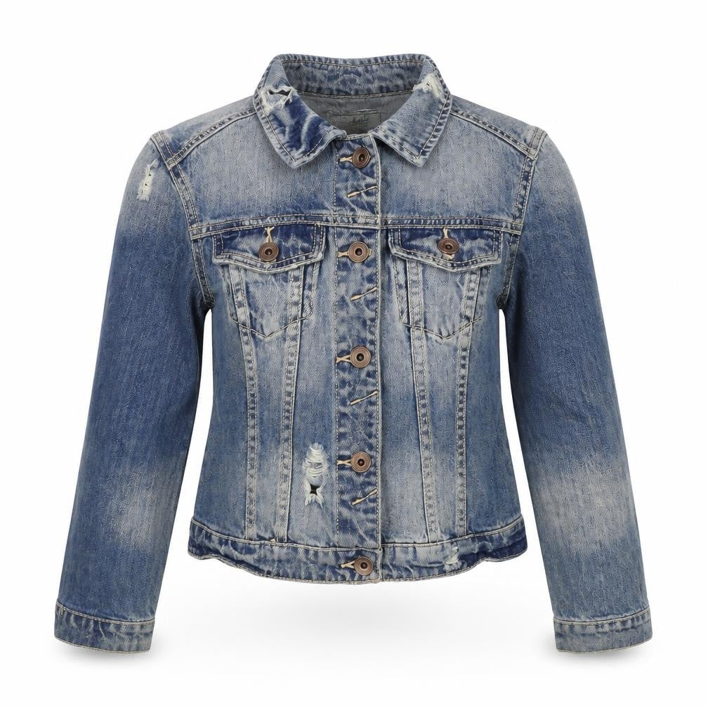 Zara Girls Blue Denim Jacket Size S Ripped Casual
