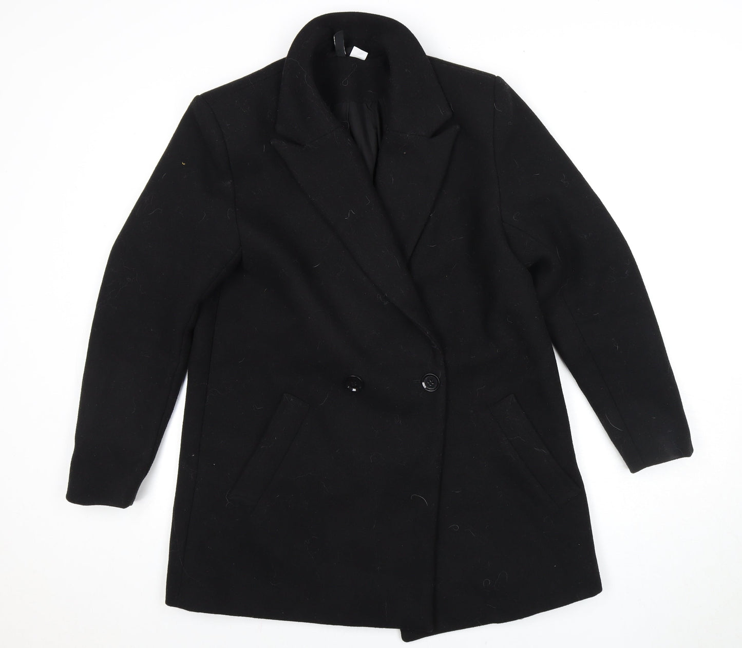 H&M Men’s Black Overcoat S - Lined, Button Closur