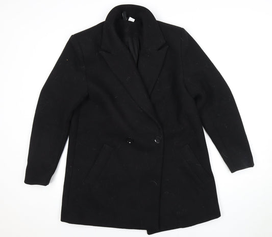 H&M Men’s Black Overcoat S - Lined, Button Closur