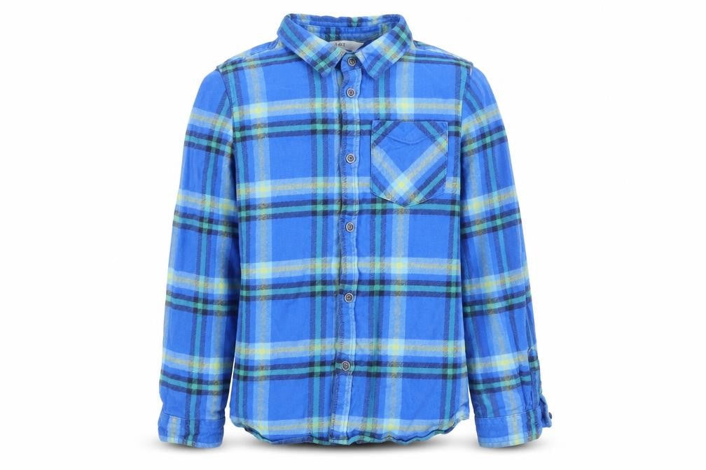 Marks & Spencer Boys Blue Plaid Button-Up Shirt 6-7 Years