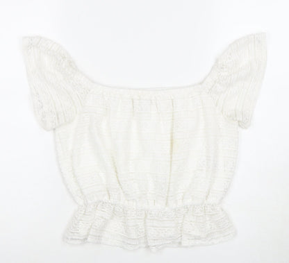 Additional front view of Miss Selfridge White Lace Off Shoulder Blouse, size 12