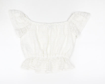 Back view of Miss Selfridge White Lace Off Shoulder Blouse, size 12