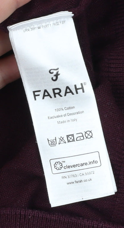 Farah Men's Burgundy Red Cotton Pullover Jumper L