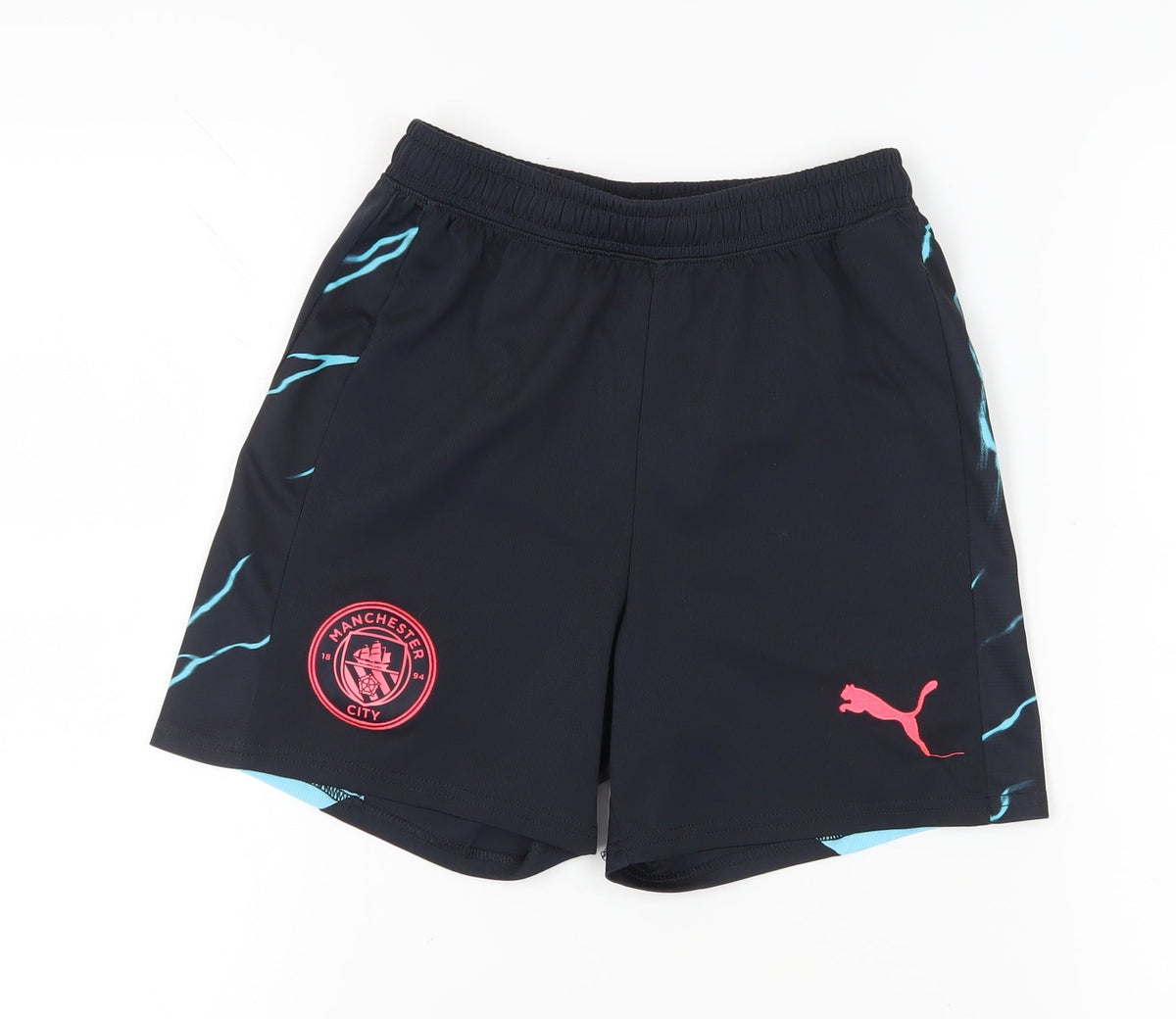 Additional front view of PUMA boys’ black athletic football shorts 13-14 years