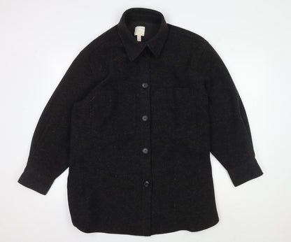 H&M Womens Black Wool Blend Mid-Length Jacket, M