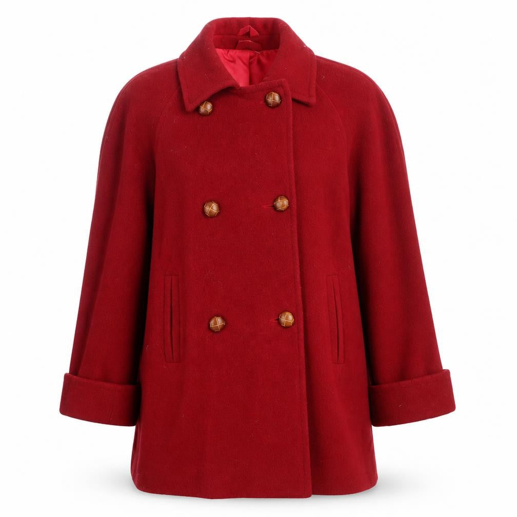 ESSENTIALS Women's Red Wool Pea Coat Size 14