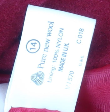 ESSENTIALS Women's Red Wool Pea Coat Size 14