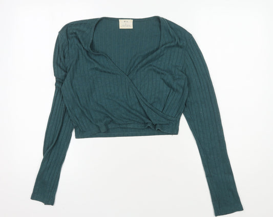 Pins and Needles Green Cropped Blouse, Women's L, Knit