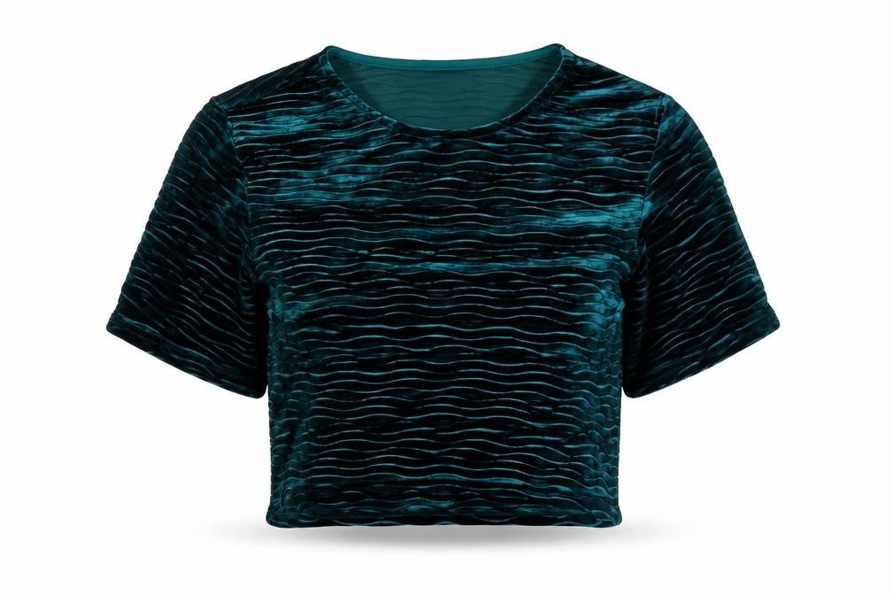 Love & Other Things Blue Velvet Cropped T-Shirt, Women's Size 6