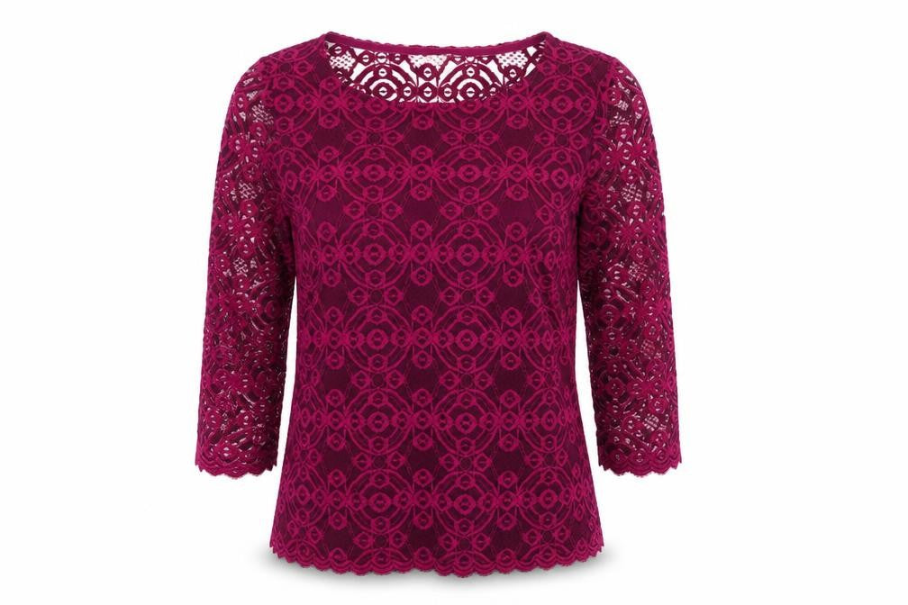 Marks & Spencer Women's Purple Lace 3/4 Sleeve Blouse Size 10