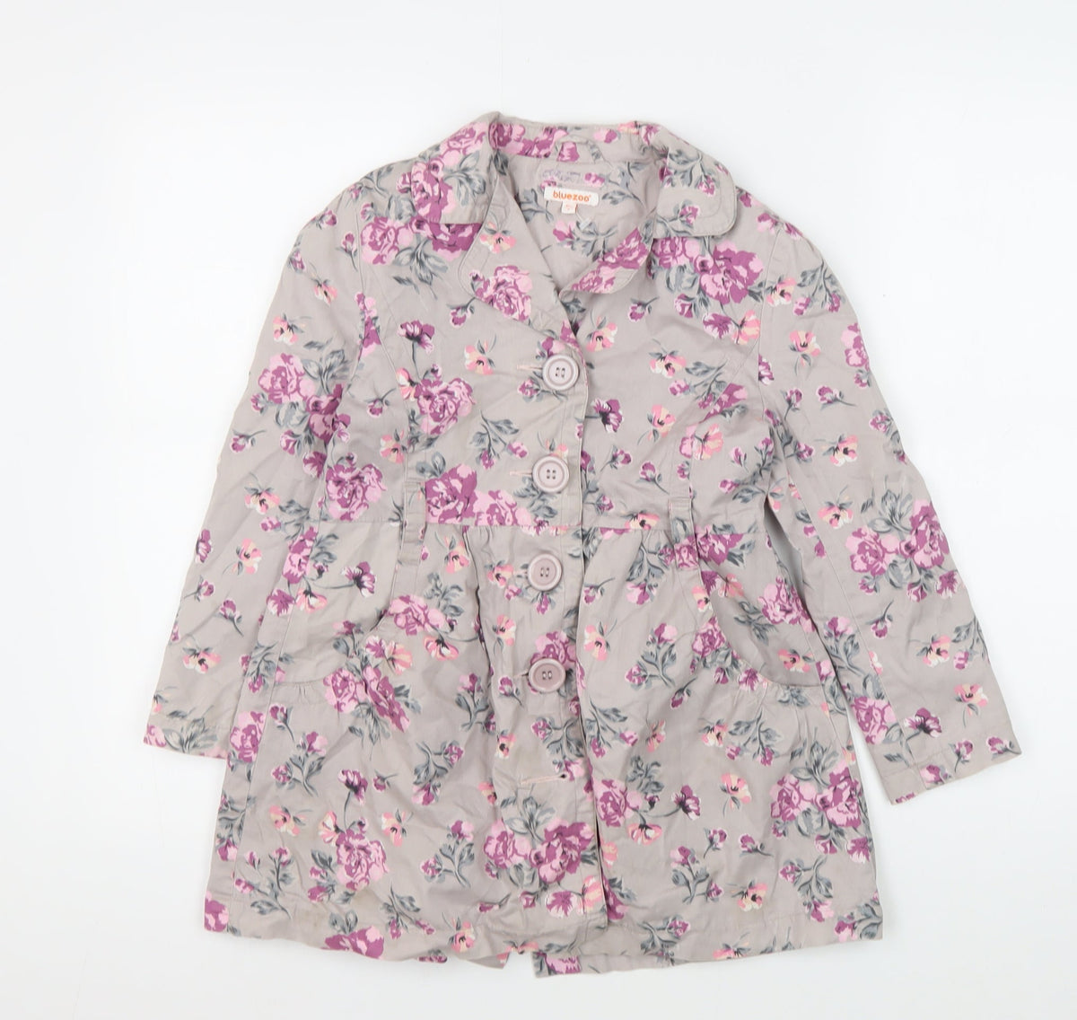 Additional front view of bluezoo girls’ multicoloured floral cotton coat 4 years