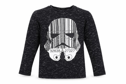Front view of Star Wars boys’ black long sleeve stormtrooper t-shirt (age 7)