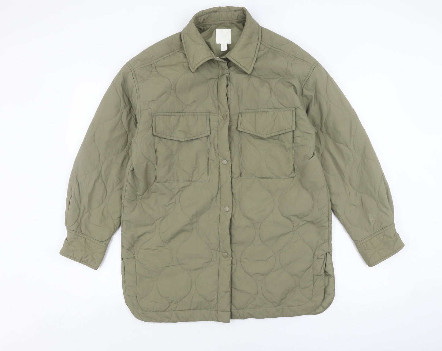 H&M Women's Green Quilted Jacket Size 12