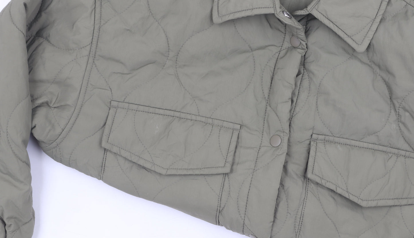 H&M Women's Green Quilted Jacket Size 12