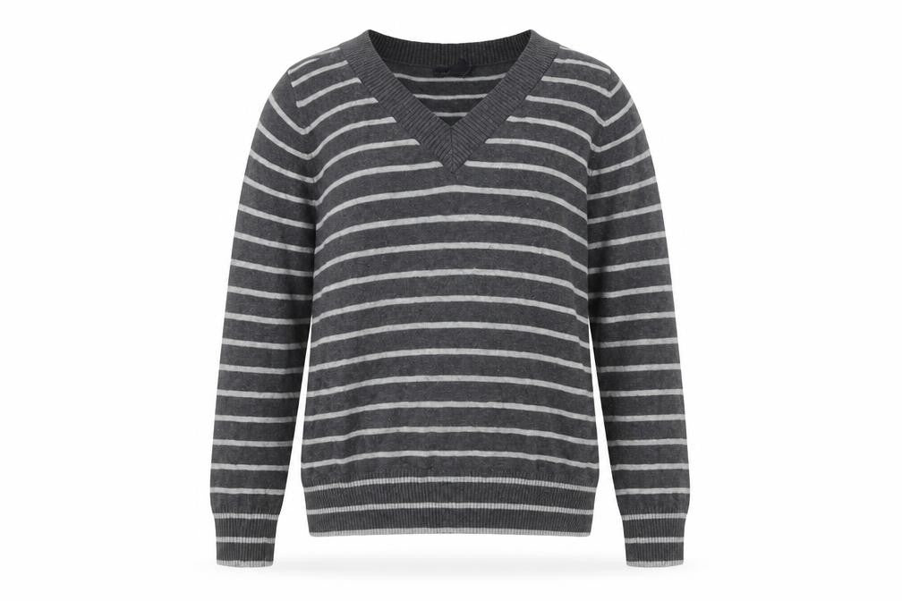 Gap Women's Grey Striped V-Neck Pullover Jumper M