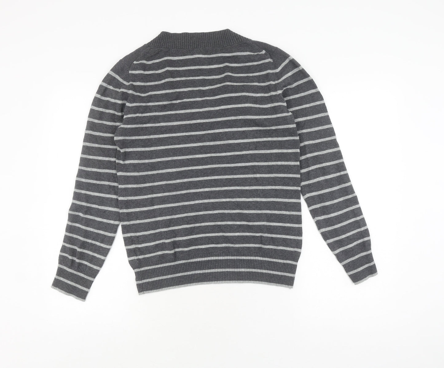 Gap Women's Grey Striped V-Neck Pullover Jumper M