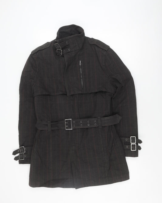 H&M Men's Black Check Belted Coat Size 40 - Casual & Stylish