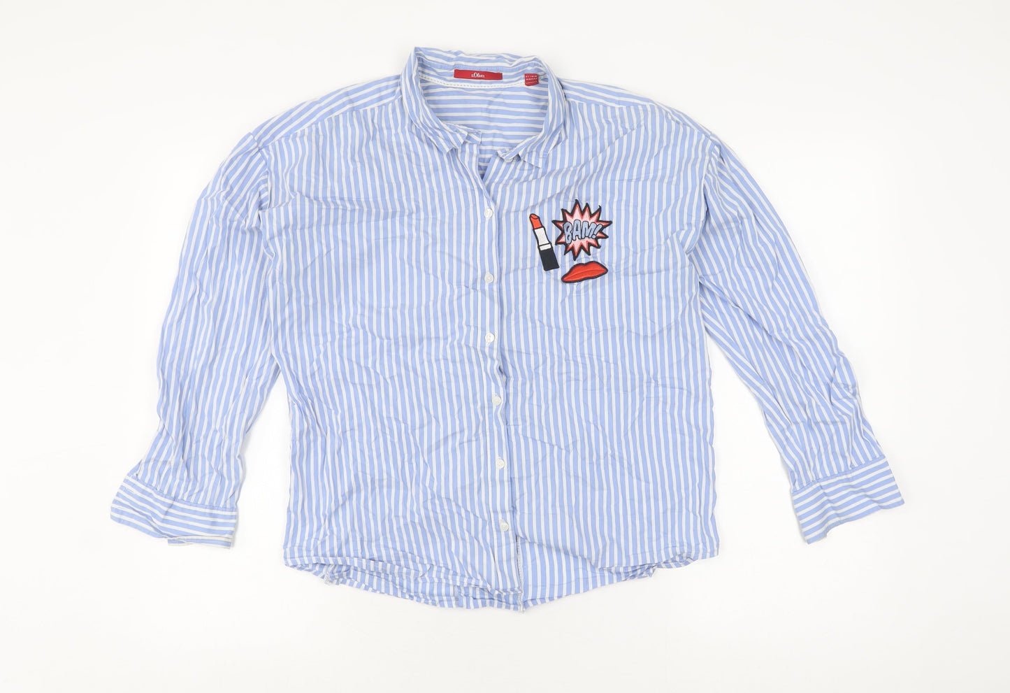 s.Oliver Women's Blue Striped Button-Up Shirt, UK 10
