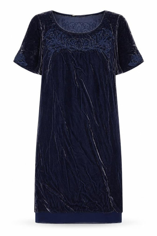 White Stuff Women's Blue Short Sleeve Velvet Dress