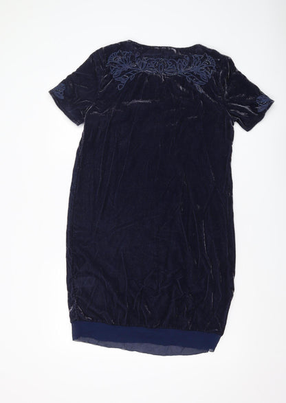White Stuff Women's Blue Short Sleeve Velvet Dress