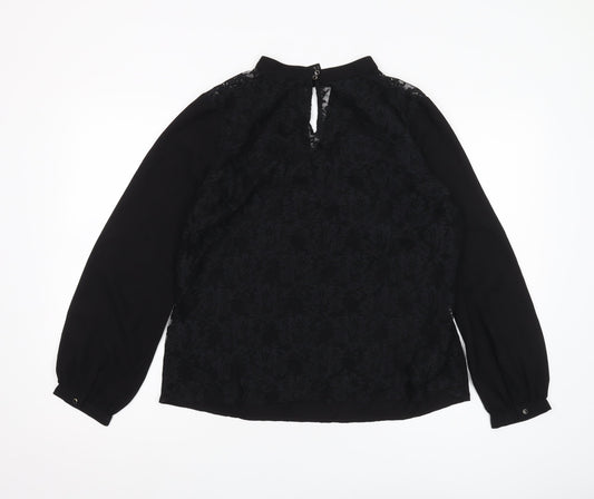 KAZO Women's Black High Neck Lace Blouse