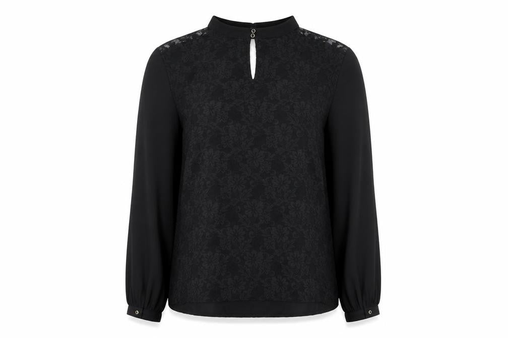KAZO Women's Black High Neck Lace Blouse