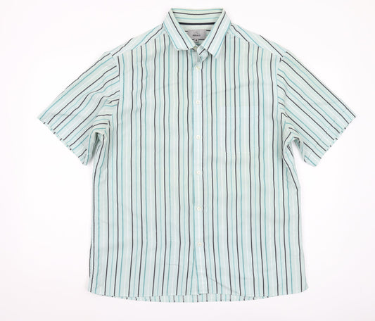 Marks and Spencer Men's Multicoloured Striped Shirt, M, Regular Fit