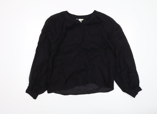 H&M Women's Black Blouse Size 6, Cotton, Long Sleeve