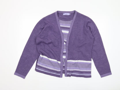 Additional front view of Honor Millburn Women's Purple Striped Cardigan, size L