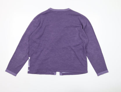 Back view of Honor Millburn Women's Purple Striped Cardigan, size L