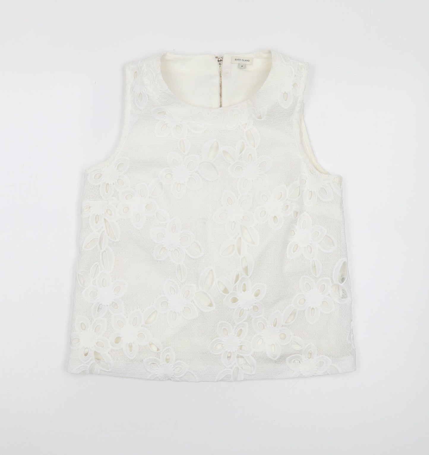 River Island Women's White Floral Tunic Blouse, Size 8