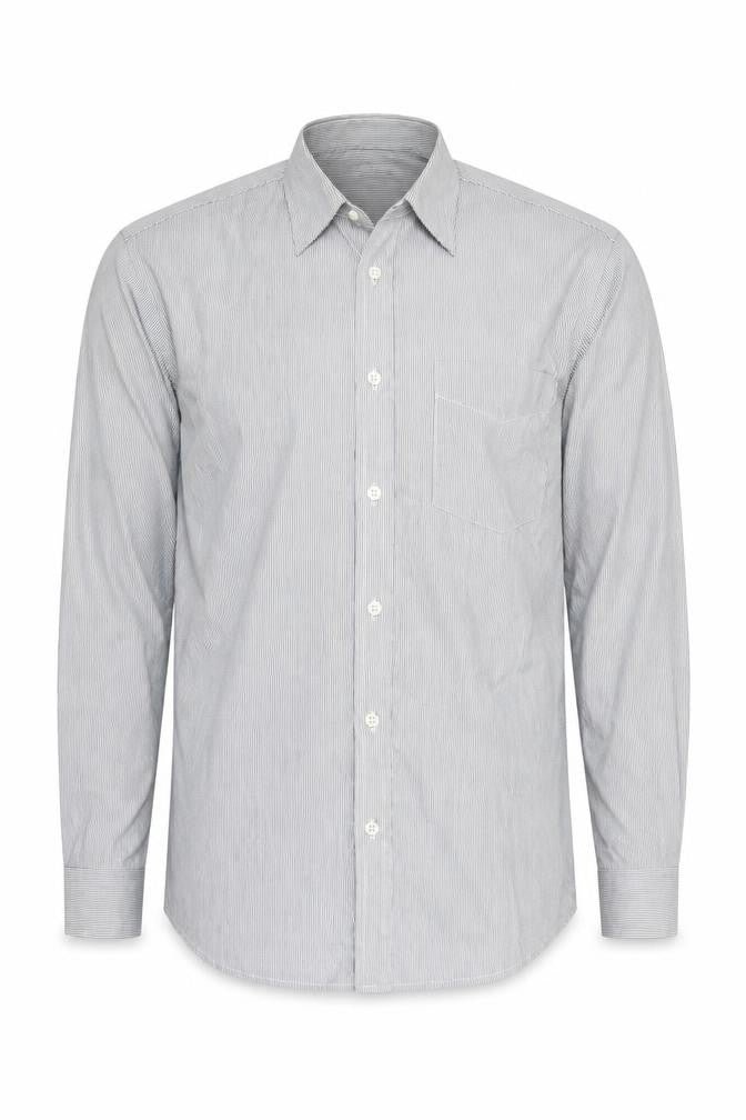 Carl de Jan Men's Grey Striped Cotton Button-Up Shirt