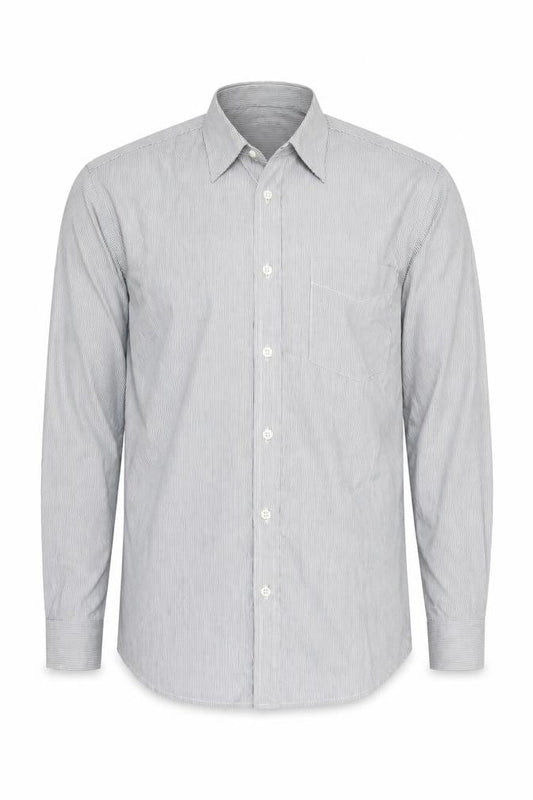 Carl de Jan Men's Grey Striped Cotton Button-Up Shirt