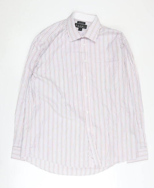 Nicole Miller Men's White Striped Classic Button-Up Shirt