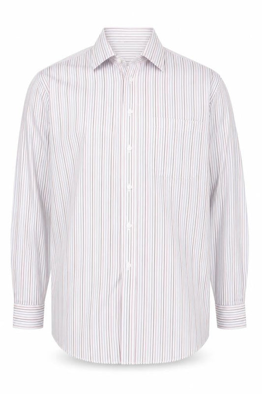 Nicole Miller Men's White Striped Classic Button-Up Shirt