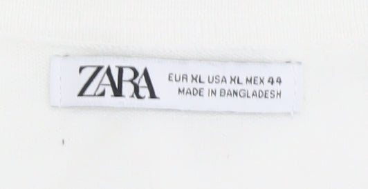Zara Men's XL Ivory Knit Polo Jumper, Button, Collared