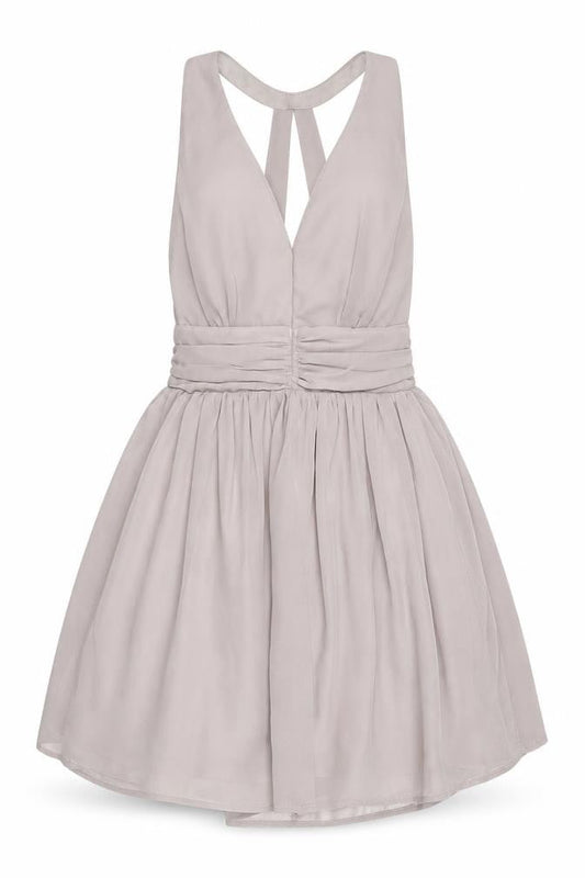 Glamorous Women's Beige Party Dress - S, Sleeveless V-Neck