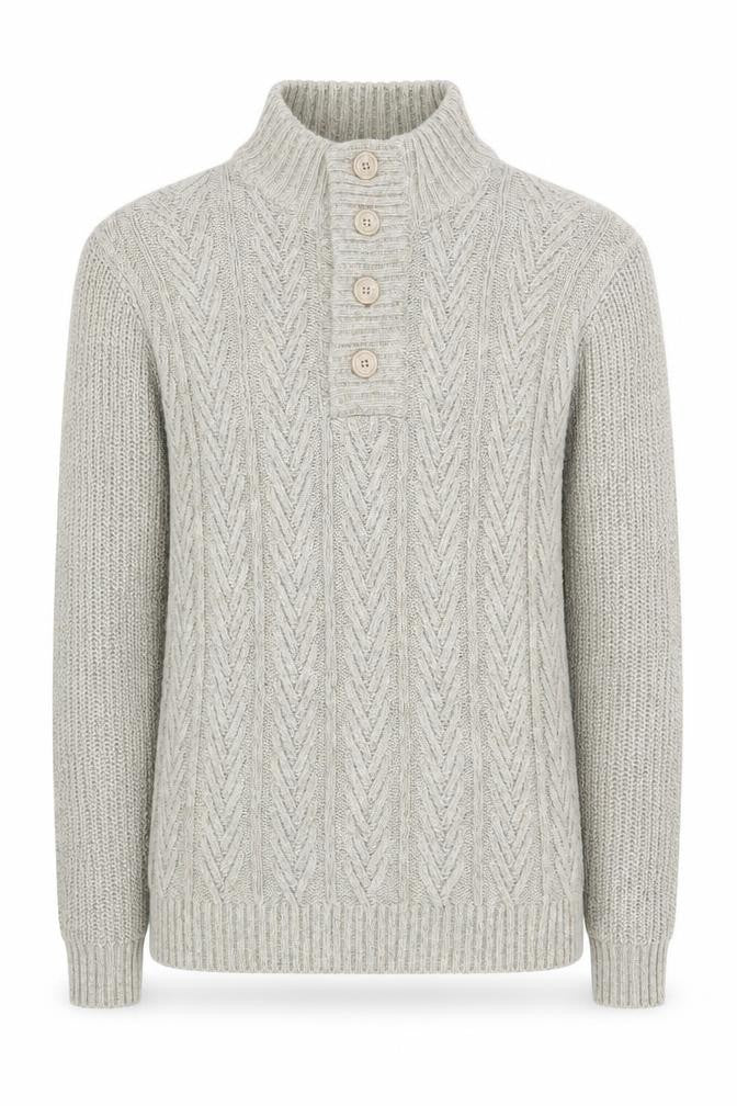 Trait Men's Beige Cable-Knit Henley Jumper Size M
