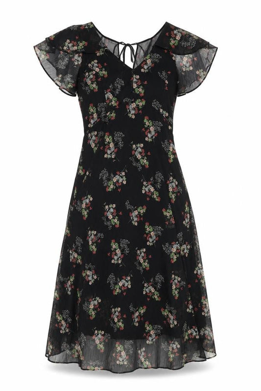 River Island Women’s Black Floral Midi Dress Size 8